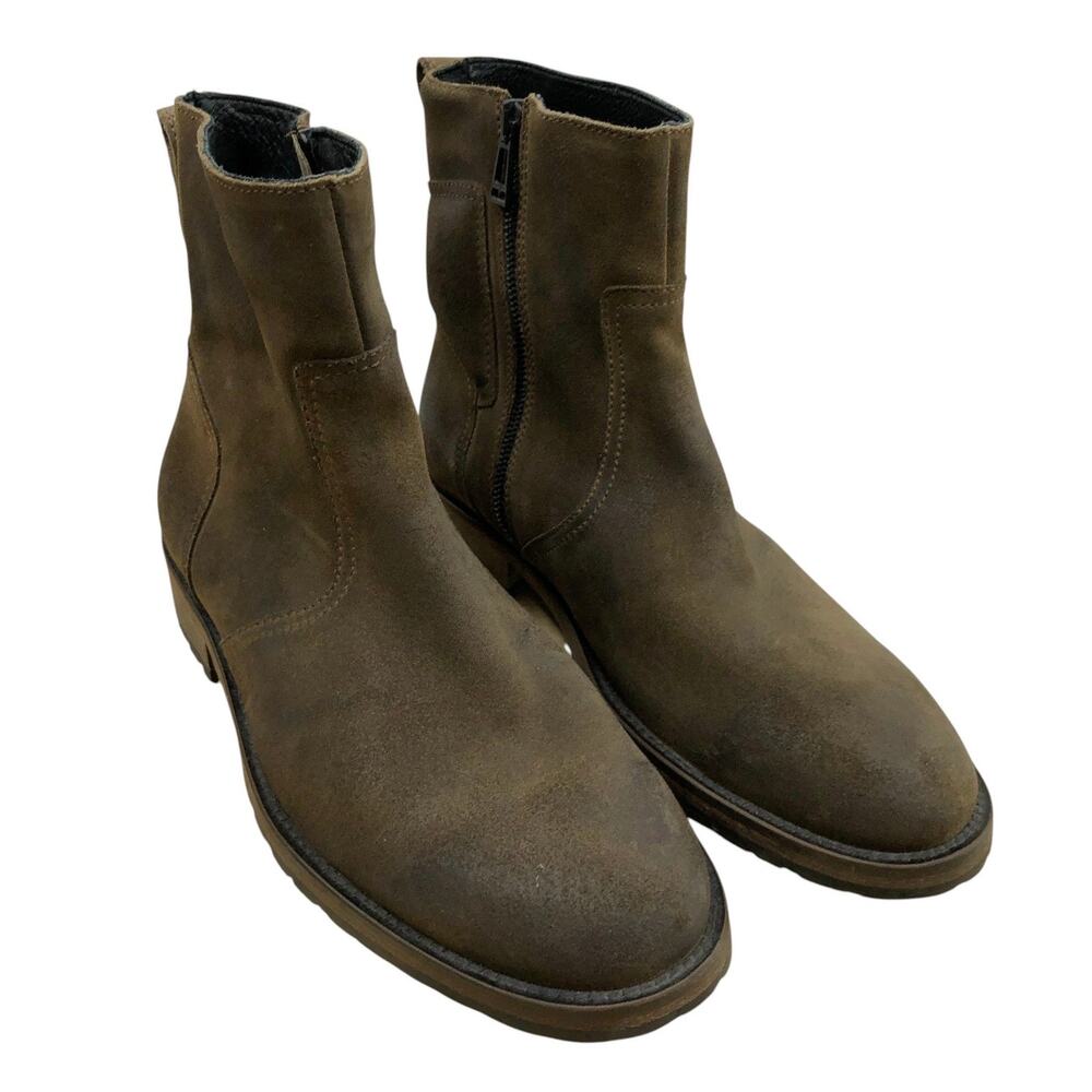 Belstaff Boots Mens 41 Brown Suede Side Zip Ankle Lug Sole Pull Tab